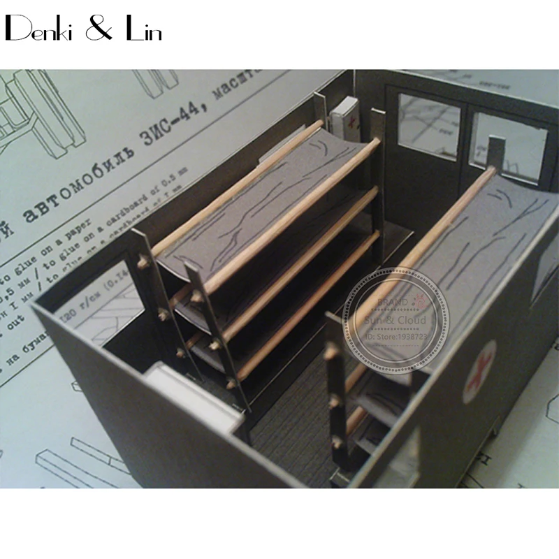 1:43, 3D, 14X6 см, советская Zis-44, на поле боя, скорая помощь, армейский грузовик, бумажная модель, Вторая мировая война, сборка, ручная работа, игра-головоломка