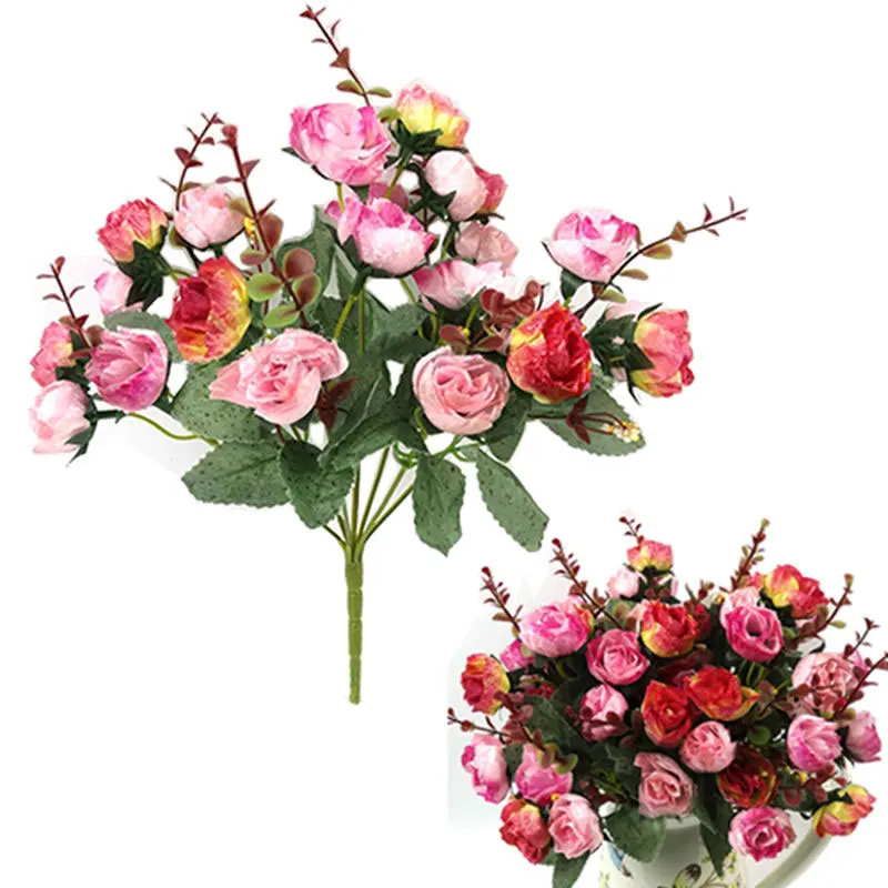 Элегантные красивые европейские искусственные розы, искусственные шелковые цветы, букет для дома, вечерние, свадебные украшения, 21 головка, 7A0154 - Цвет: Rose Red