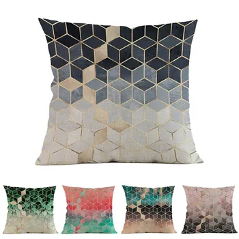 

Nordic Geometric Cubes Colorful Decoration Art Sofa Throw Pillow Cover Emerald Green Plant Black White Car Chair Cushion Cover