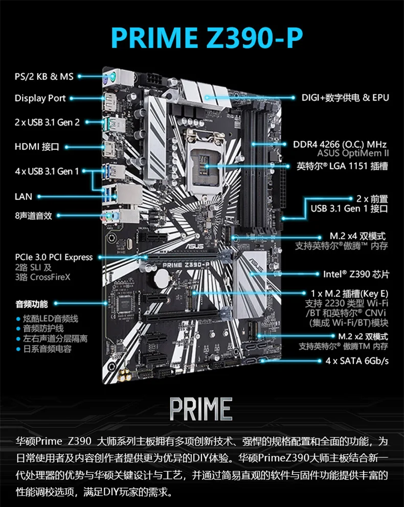 Asus премьер Z390-P настольные игры настольные поддерживает I9 9900 К 9700 8700 К