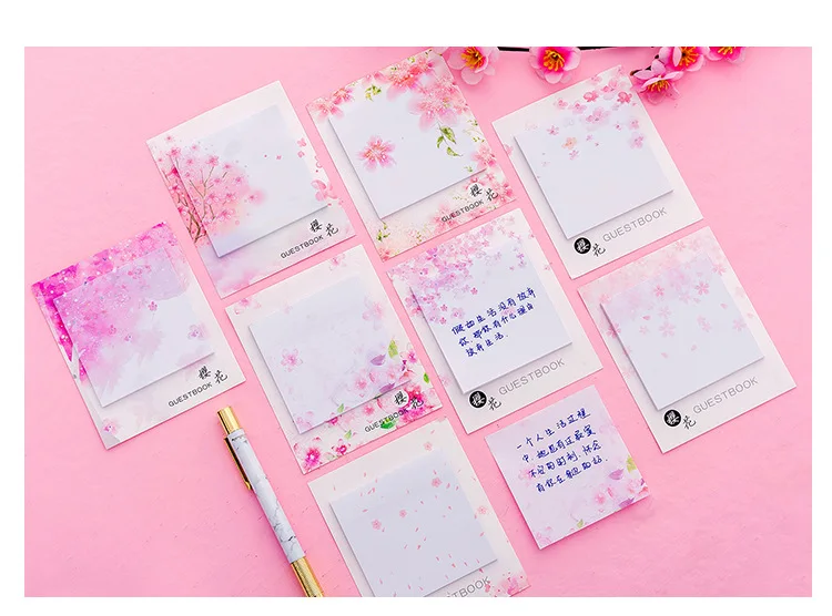 Милые кавайные вишневые цветы блокнот клейкая бумага для заметок, Канцтовары, наклейка для планировщика, s блокноты для офиса, школьные принадлежности