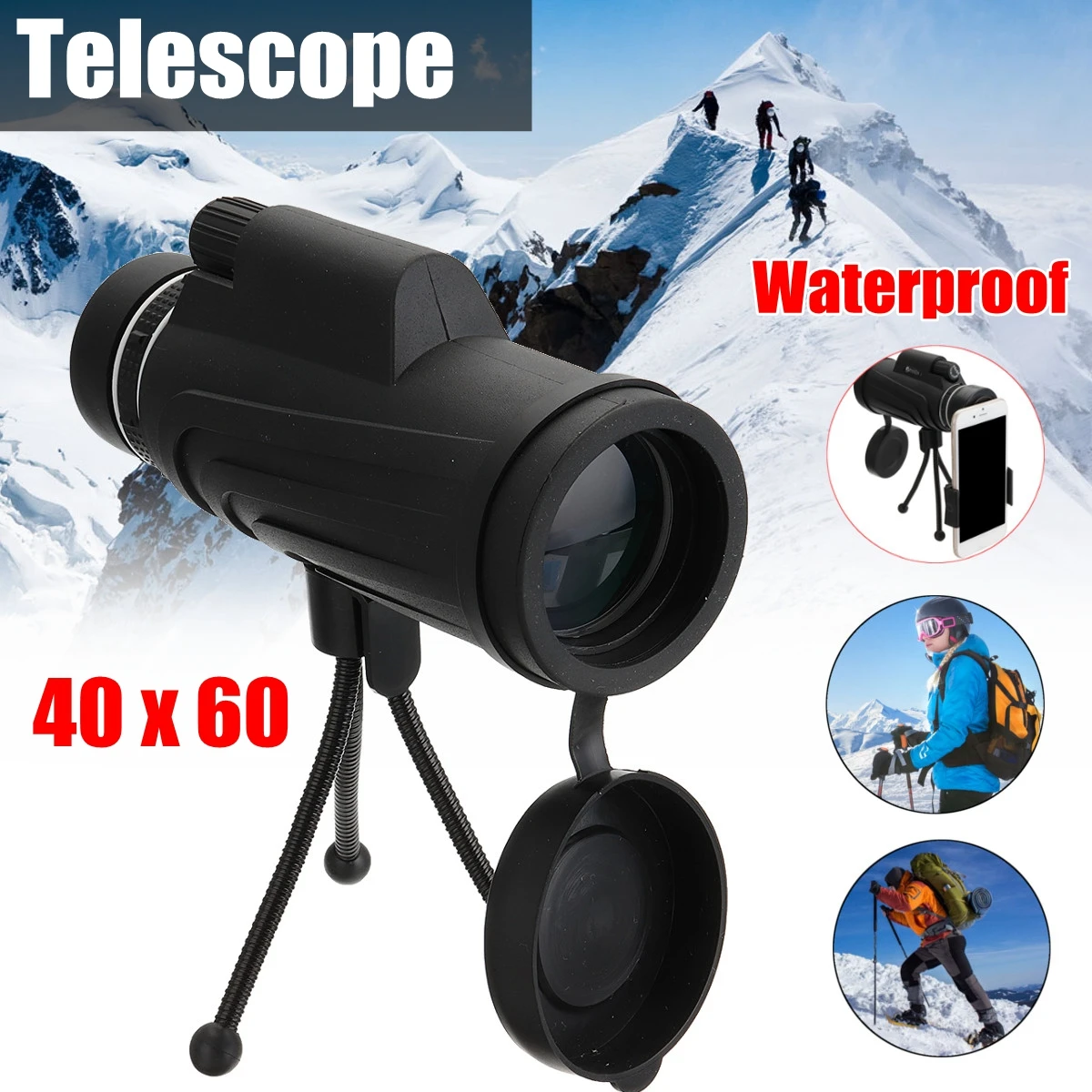 waterproof Monocular 40X60 Zoom Optical HD Lens Telescope