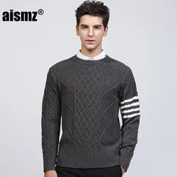 Aismz 2018 зимняя брендовая модная свитер для повседневной носки шерсть, кашемир о-образным вырезом Slim Fit Вязание теплый пуловер Для мужчин