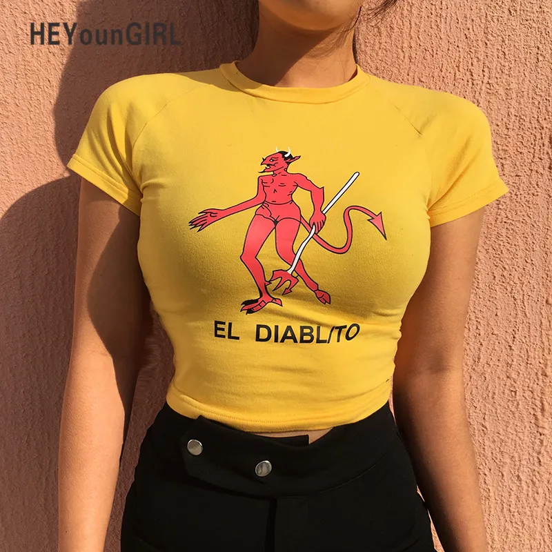 HEYounGIRL футболка с коротким рукавом и принтом женские сексуальные короткие топы футболки Повседневная модная хлопковая футболка для фитнеса Базовая уличная одежда Топ