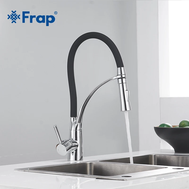 Günstige Frap Neue Küche Wasserhahn Schwarz Chrom finish Dual Sprayer Düse Kalten Heißer Wasser Mischer Bad Wasserhahn torneira cozinha Y40052