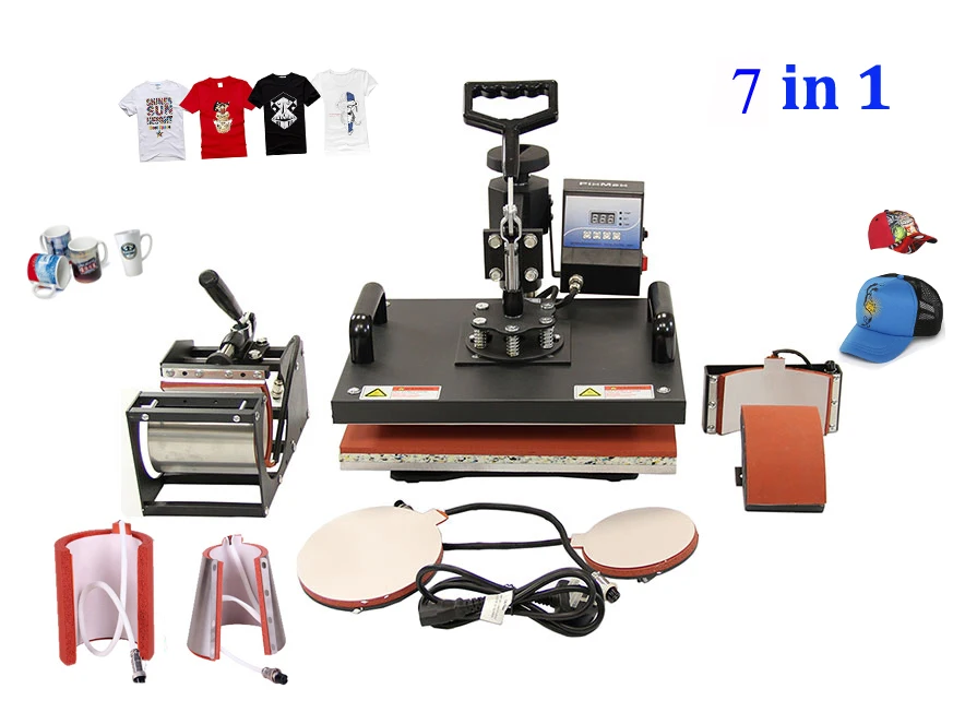 

New 30*38CM 7 in 1 Combo Heat Press Machine Thermal Transfer Machine Sublimation Machine for Cap Mug Plates T-shirts Printing