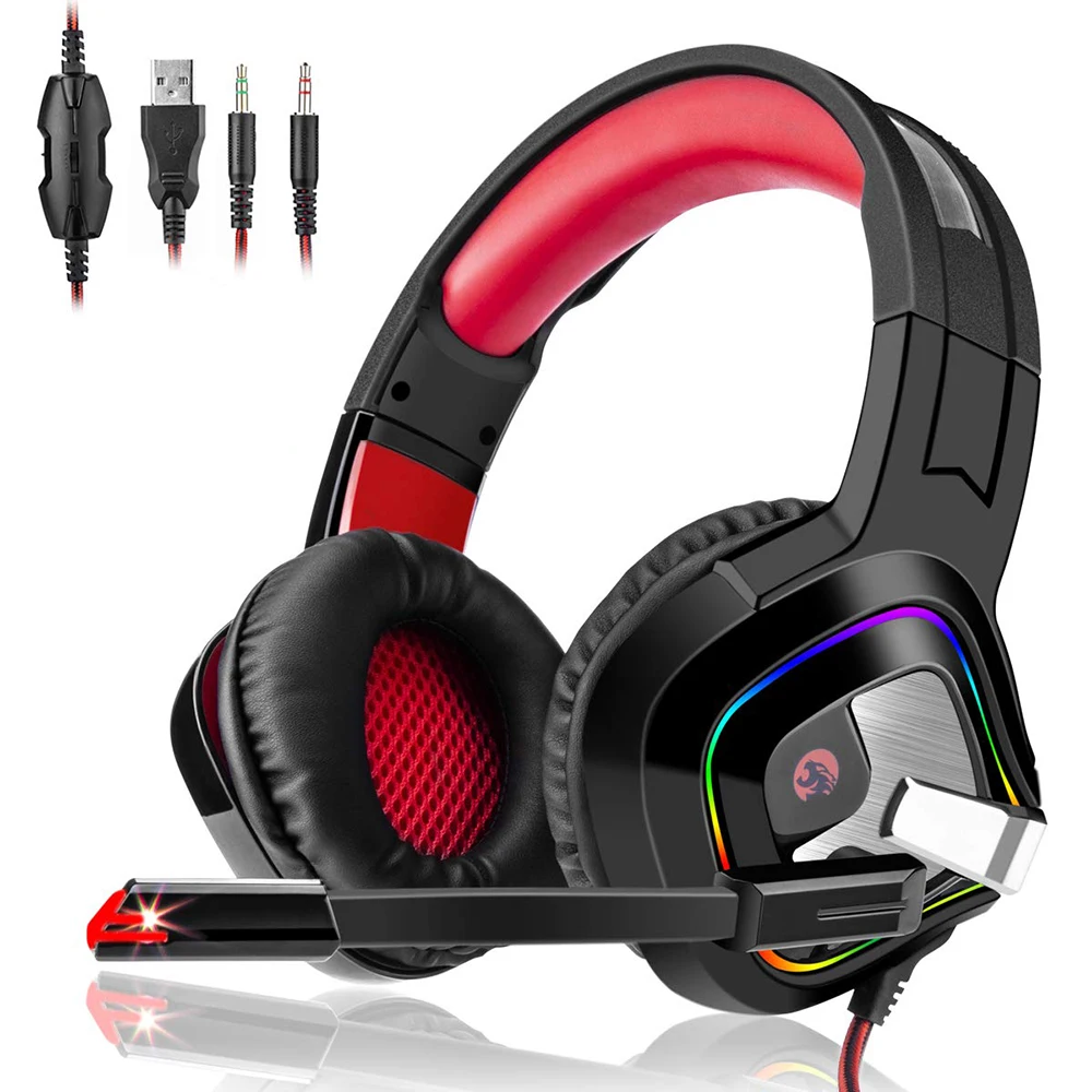 

Internet cafe Gaming Headset Wired RGB Glowing Stereo Sound Noise Cancelling Game Headphones with Microphone For PS4 PC