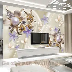 Пользовательские 3D обои 3D Diamond Flower Бабочка обои Гостиная Спальня ТВ фоне обоев papel де parede