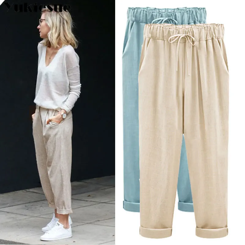 Cotton linen Harem Pants Women 2019 Summer Pants Casual OL Pants Elastic High Waist Slim Work Pants Plus Size 5XL Trousers Cotton linen Harem Pants Women 2019 Summer Pants Casual OL Pants Elastic High Waist Slim Work Pants Plus Size 5XL Trousers