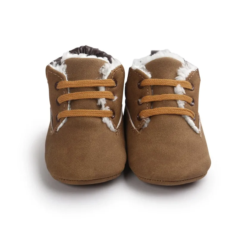 Милые зимние теплые однотонные удобные нескользящие ботинки с мягкой подошвой для новорожденных; классические ботинки с завязками