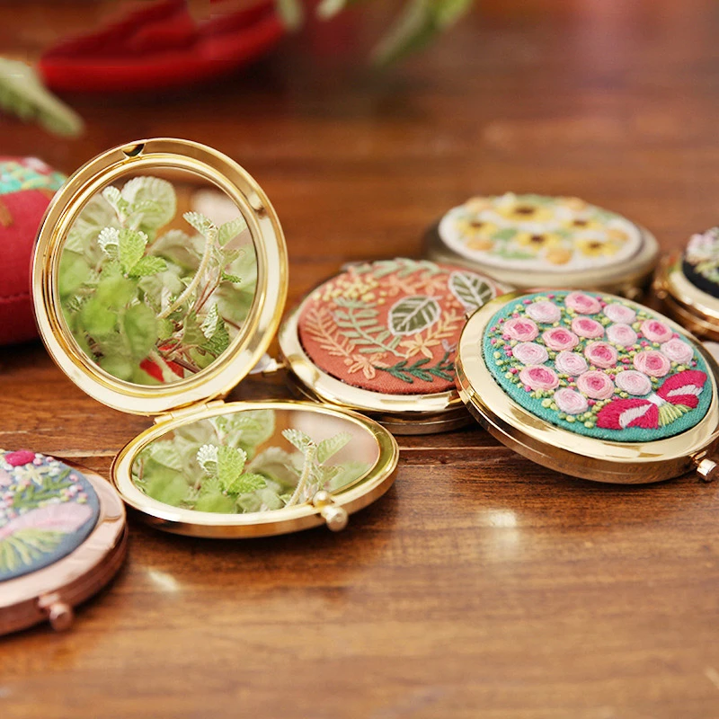 Diy Embroidery Kit Flower Cross Stitch Makeup Mirror Portable Folding Double Sided Mirror Handmade Sewing Craft Unfinished Embroidery Aliexpress