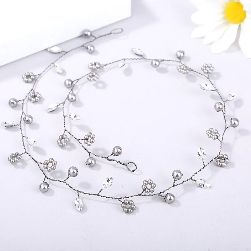 

Women Bride Wedding Faux Pearl Headdress Garland Flower Headband KQS8