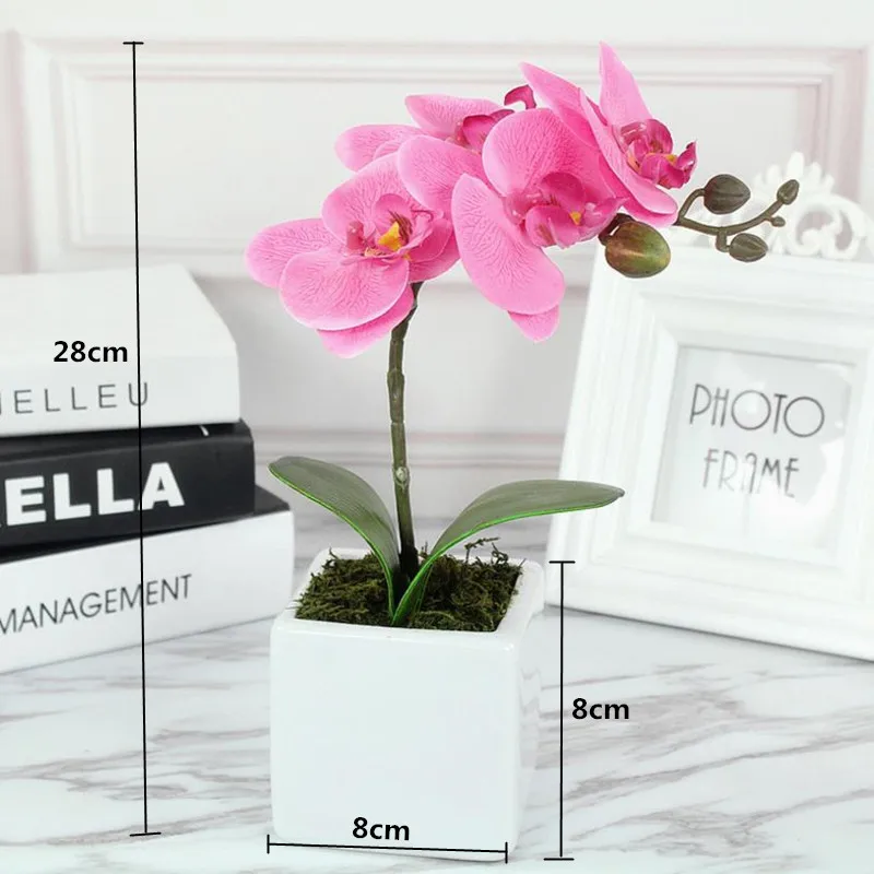 Flone Artificial Phalaenopsis Potted Hand Made Simulation Silk Fake Flower Bonsai Creative Placement Wedding Supplies Home Decor (4)