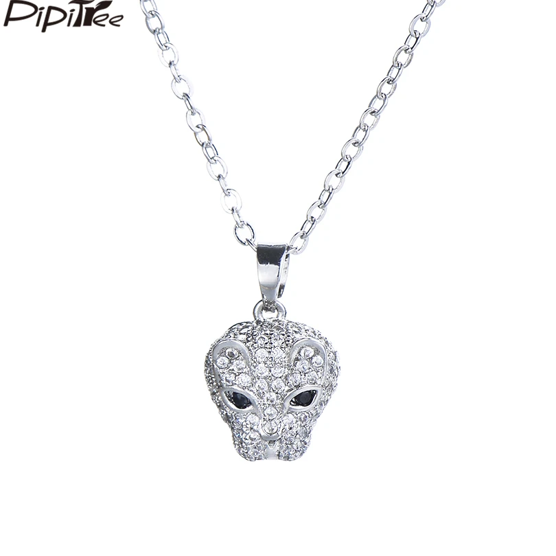 

Pipitree Copper White Cubic Zircon Crystal Leopard Head Pendant Necklace Animal Jewelry Chain Necklaces for Women Collier Femme