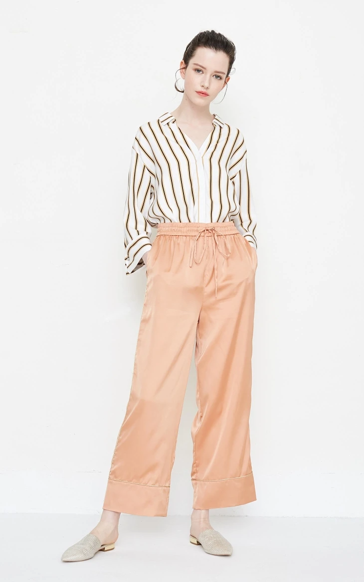 Vero Moda New Women's Elasticized Waist Casual Cropoed Wide-leg Pajama Sleepwear Pants |3182P7504