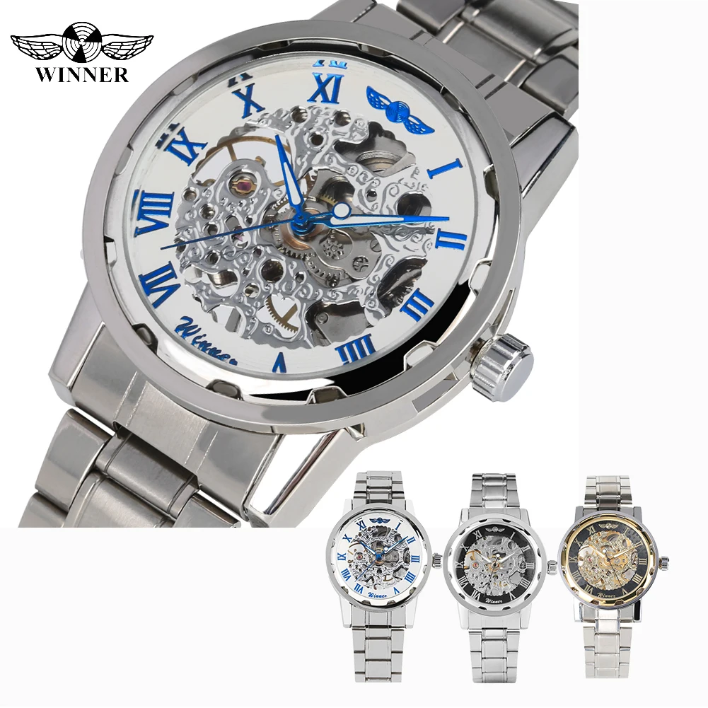 

Trendy Hollow-out Design Hand-winding Mechanical Luminous Function Stainless Steel Band Men Wristwatch Gift for Friends