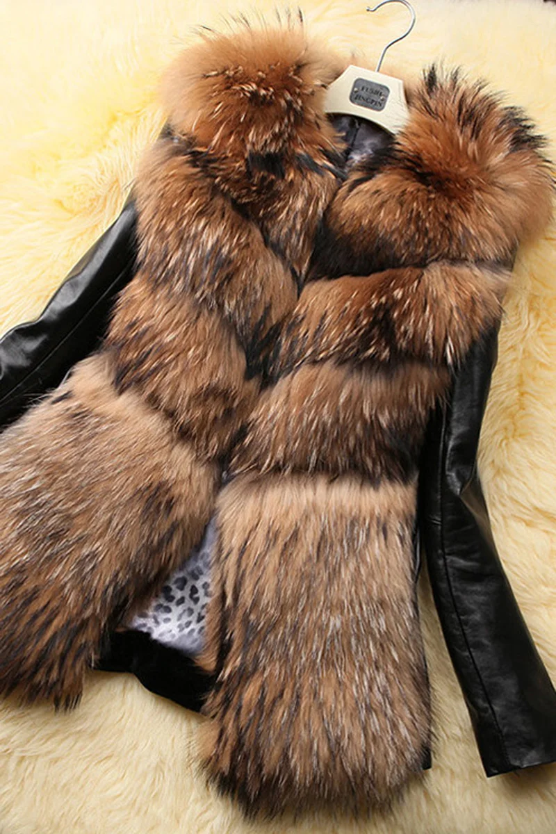 

S/6Xlwomens Winter Warm Faux Fur Patchwork Pu Leather Jackets Plus Size Casual Casual Fake Fur Coats Overcoats Fur Clothes K578