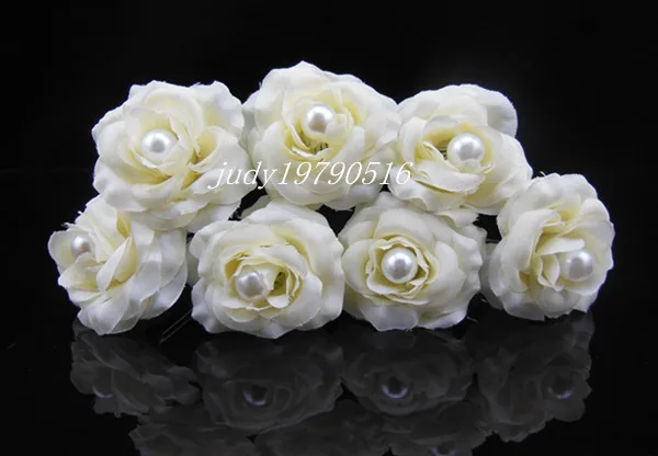 

60 pcs Ivory silky flower pearls crystals Hair Clip Comb Lace Bridal Wedding Tiaras Romantic Fabric flower hairpins hair clips
