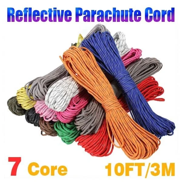 

10ft 7 Core 550lb Reflective Strand Parachute Cord Survival Lanyard Paracord Rope
