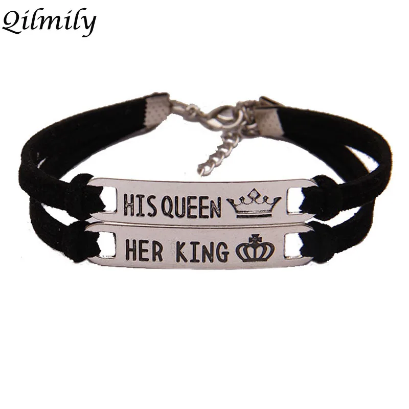

Custom Fashion "HER KING HIS QUEEN" Couple Bracelets for Women Men Lover Stainless Steel Personalized Bangle Jewelry Gift MXF134