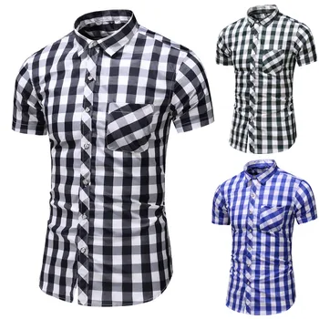 

2019 Men Summer Leisure Short sleeve Plus Size Lattice Print Shirt hawaiian camisa masculina camisas hombre chemise homme