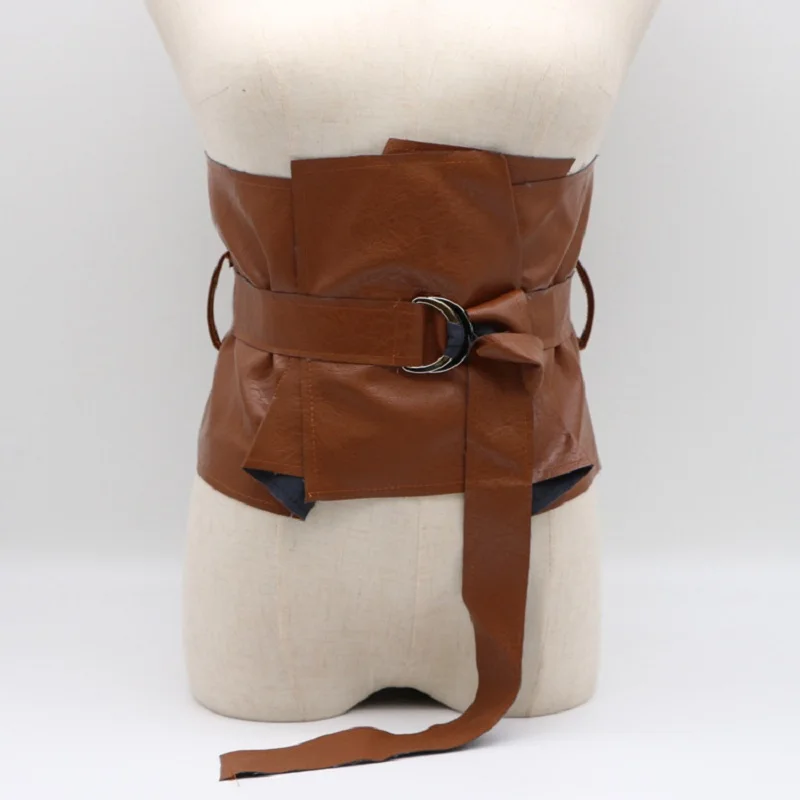 

New Buckle-Free Adjustable Pu Leather Corset Belt For Coat Japanese Women D-Shaped Waist Belts Cummerbund Slim Wide Waistband