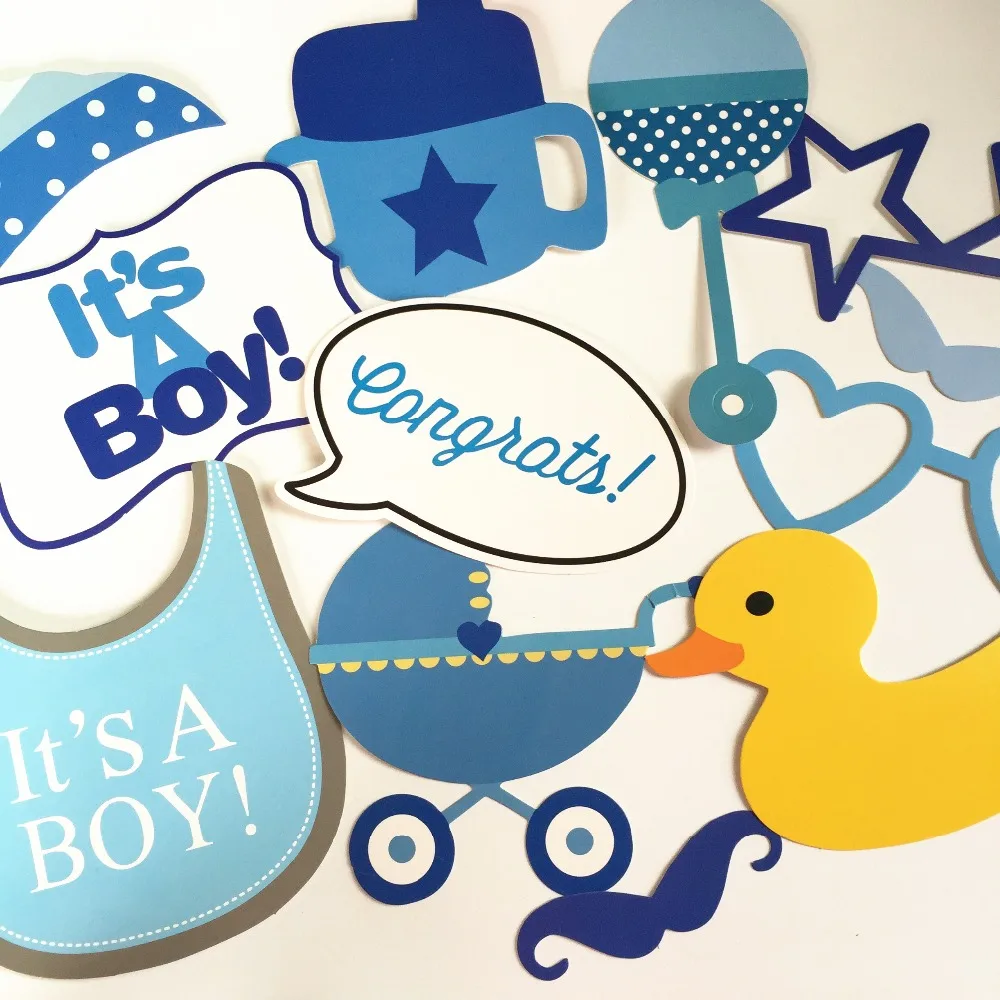 Boy Baby Shower Blue Decoration Diy Kits 30 Pcs Photo Booth Props