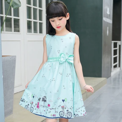 Новая детская одежда платье для девочек платье принцессы хлопковое летнее платье с цветочным принтом - Цвет: Синий