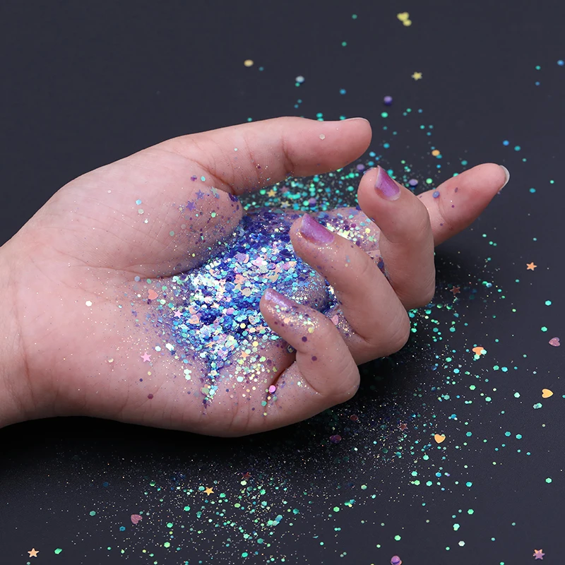 6 Boxes Nail Glitter Sequins Set Shining AB Color Chameleon Heart Star Round Manicure DIY Nail Art Face Body Decoration