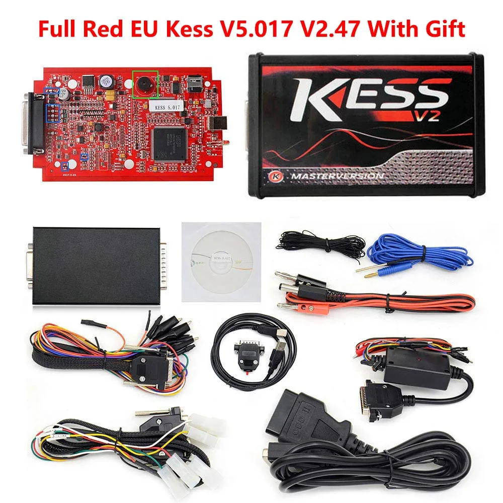 Онлайн V2.47 ЕС красный Kess V5.017 OBD2 менеджер Тюнинг Комплект KTAG V7.020 4 светодиодный Светодиодный программатор BDM 4 зонд ручки полный набор 22 шт. BDM Адаптеры для сим-карт - Цвет: KESS 2.47