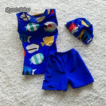 

Cute Unisex Kids Swimsuit Quality Boy Swimwear Teenagers One-pieces Colorful Fish Infant Bath Suit Children Beachwear 1-6Years