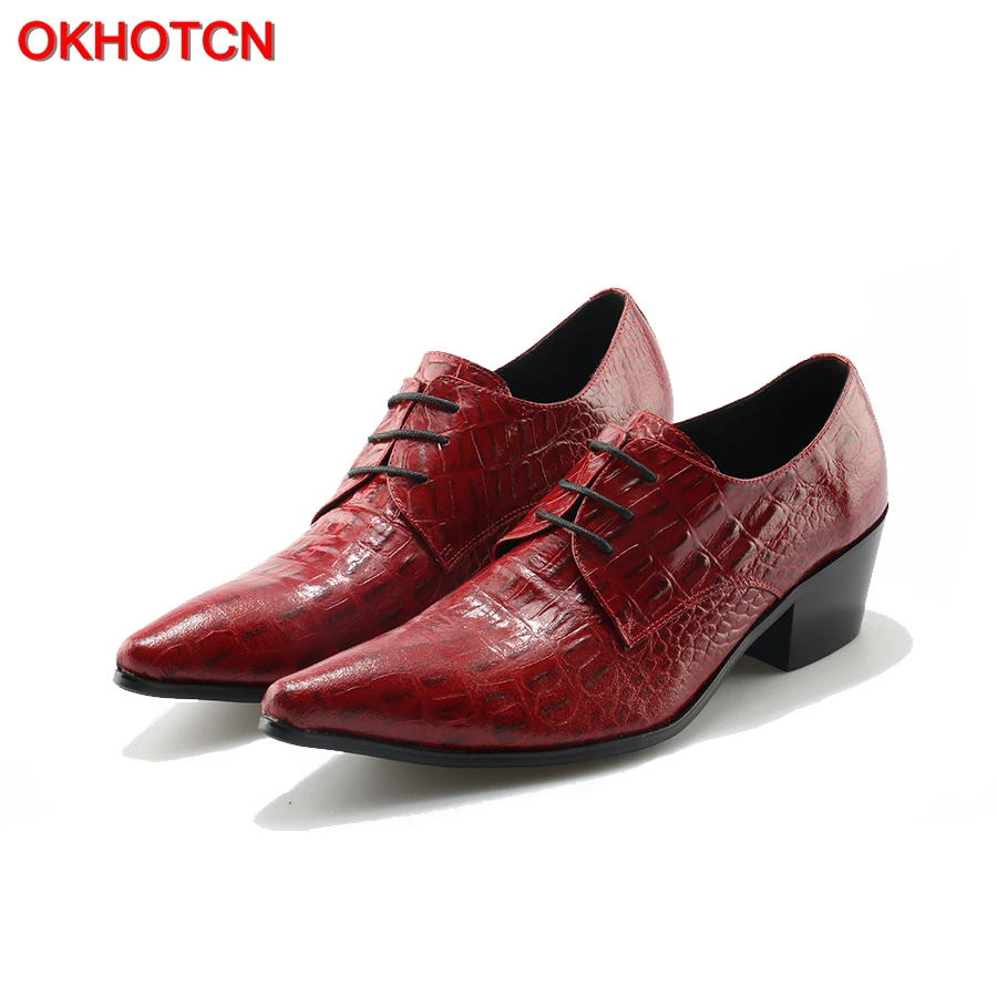 OKHOTCN Oxford Shoes For Men Crocodile Print Formal Lace