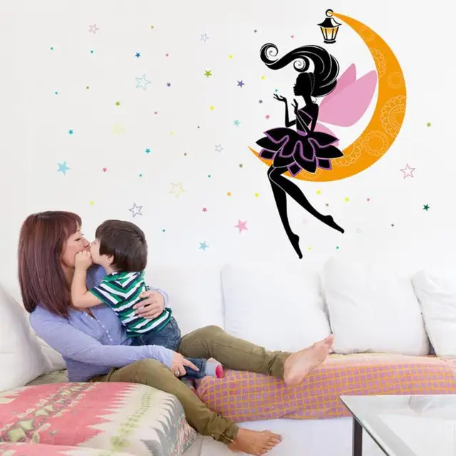 Moon Fairy Wall Stickers For Kids Rooms Daycare Decorations Moon Fairy Wall Stickers For Kids Rooms Daycare Decorations Nursery Decor Children Princess Mural Decal A35
