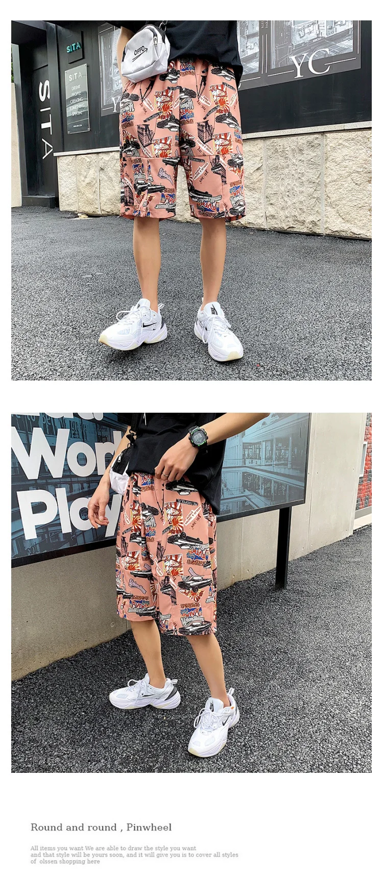 Мужские летние новые корейские модные цветочные шаровары свободные пять точек Висячие повседневные шорты Уличная одежда