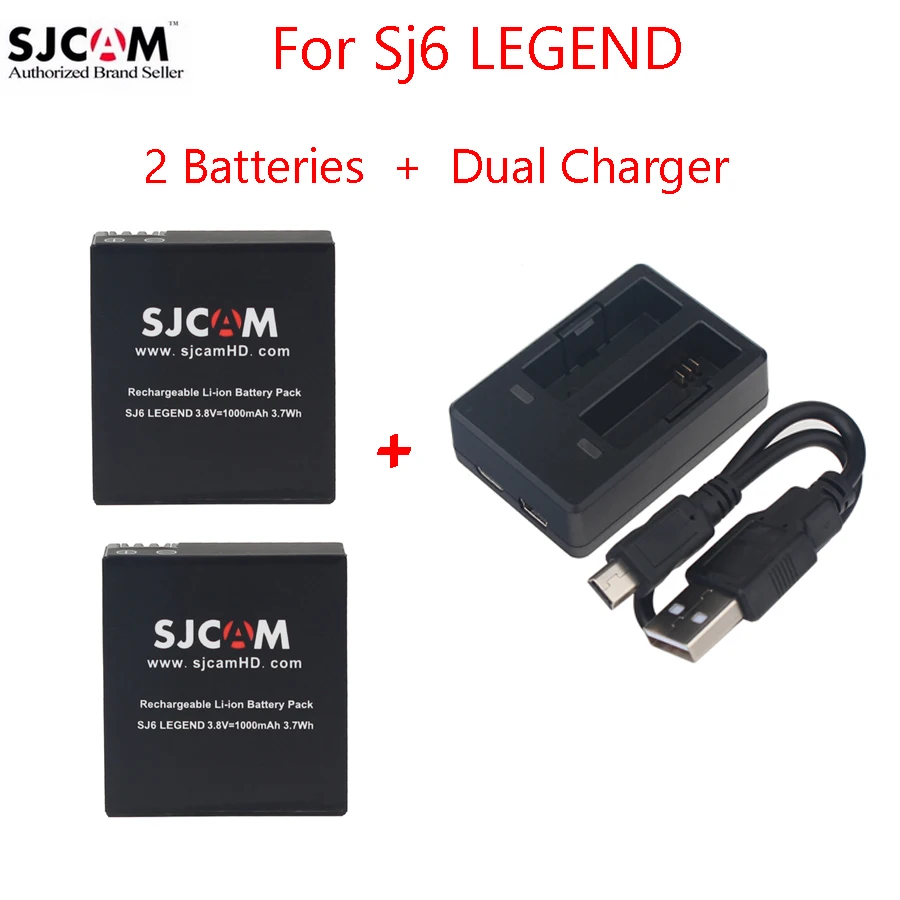 100 Original SJCAM SJ6 LEGEND 2 Extra Battery + Dual Slot Charger for