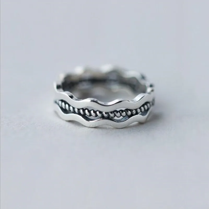 

Temperament Thai Silver Personality Fashion 925 Sterling Silver Jewelry Simple Ripple Retro Opening Female Ring SR260