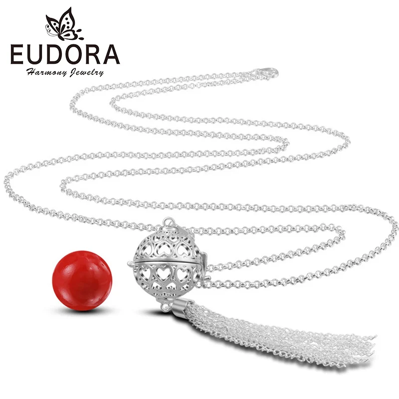 

EUDORA 20mm Harmony Ball Chime Tassel Balls Cage Pendant Necklace Locket Pendent for Pregnancy Women Romantic Jewelry K169N20