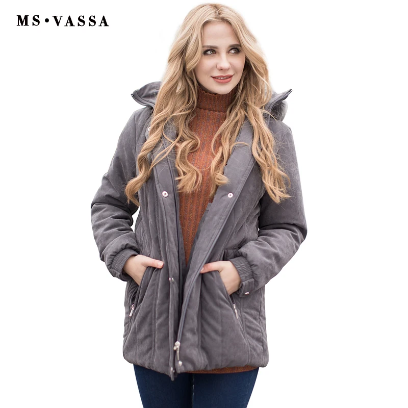MS VASSA Ladies Parkas 2017 New Autumn Winter padded Women jacket detachable hood nice faux fur