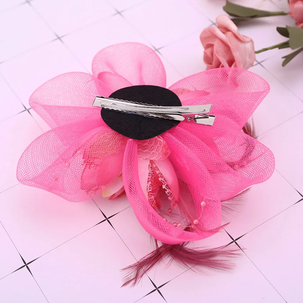 Womens Flower Feather Beads Mesh Corsage Hair Clips Fascinator Bridal Hairband