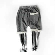 Г. Весенне-осенние модные Изящные леггинсы для маленьких девочек с имитацией двух предметов с героями мультфильмов корейские Хлопковые Штаны в полоску для отдыха