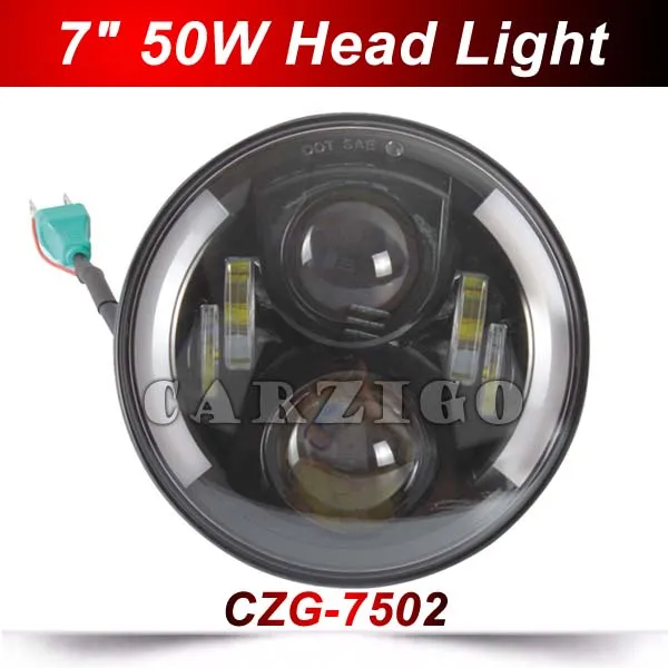 

CZG-7502 7 inch 50W led Headlight H4 7" Round led Head Lamp For Harley motorcycle for Jeep Wrangler White Angel Eye Hi-Lo Beam