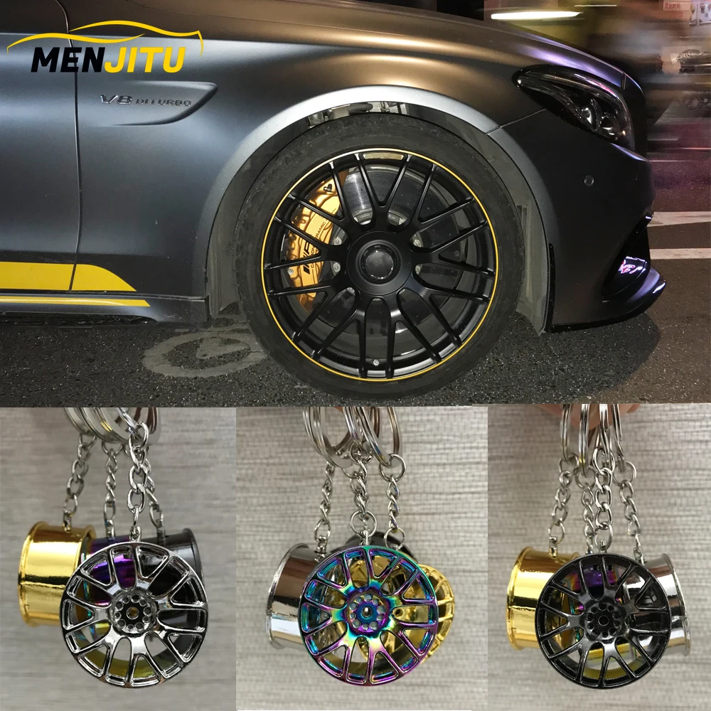 

Colorful Car Tuning Alloy Wheel Rim Keychain Key Chain Auto Turbo JDM Keyring with Brake discs hub Key ring