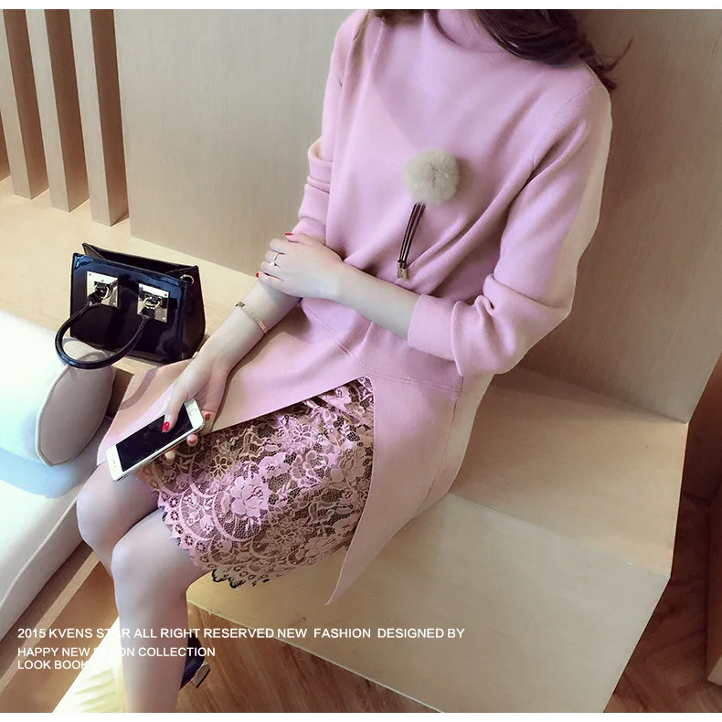 

2019 Fashion Women Winter Dress Turtleneck Vestido De Renda Knitted Sweater Dress Sexy Office Dress Women Sweaters Pullovers 936