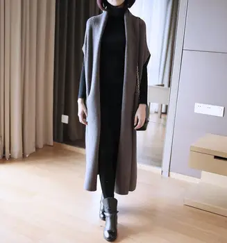 

New autumn/winter 2019 knitted women's sleeveless loose knitted cardigan long style sweater coat cardigan women