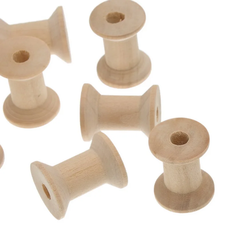 

Hoomall 10PCs Crafts Cylinder Wooden Spools Of Thread Floss Natural Color Sewing Kit Needlework Tool 28.7mmx23mm