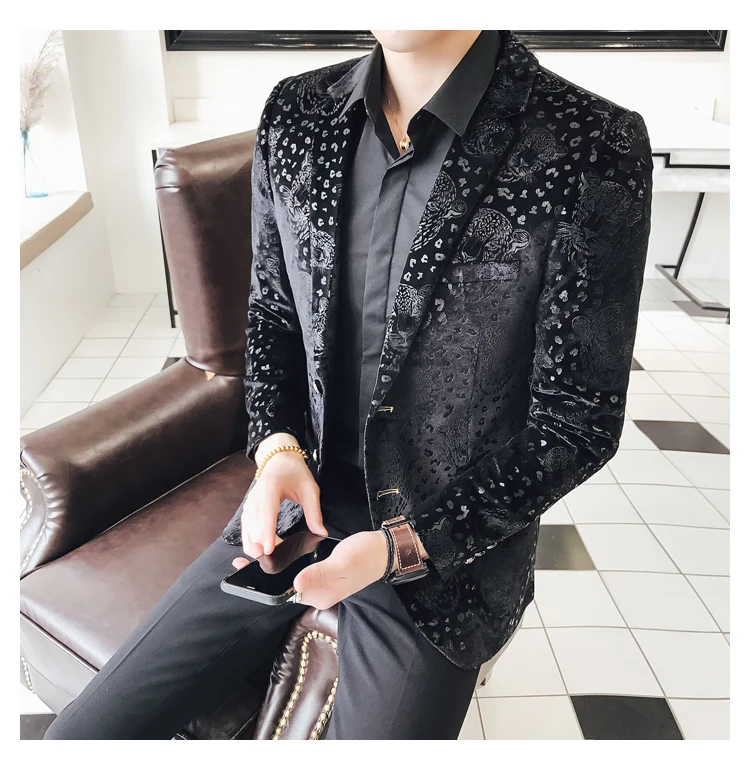 Черный бархатный блейзер с цветами, мужской Роскошный деловой Повседневный Блейзер, новинка, мужской пиджак, мужской пиджак размера плюс 5xl 4xl