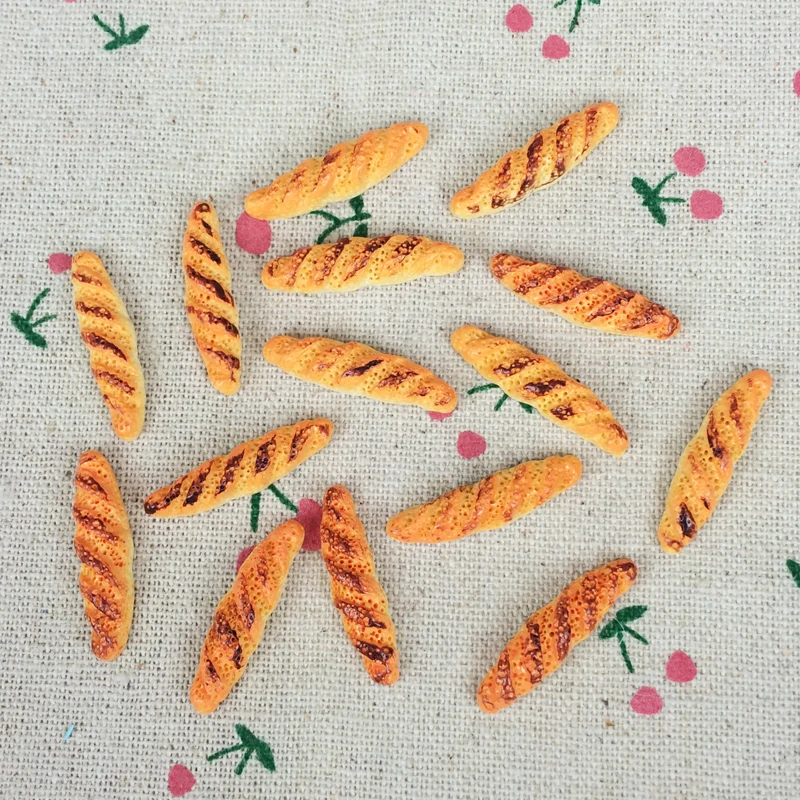 

10Pieces Kawaii Flat Back Flatback Resin Cabochons Fake Artificial Miniature Bread Food Decorative Craft Embellisihment:6*27mm