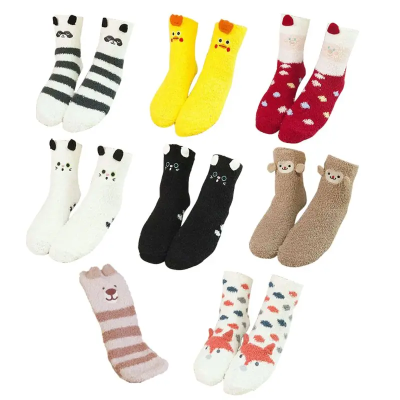 Women Girls Colorful Indoors Fluffy Fuzzy Slipper Socks, 3D Cute