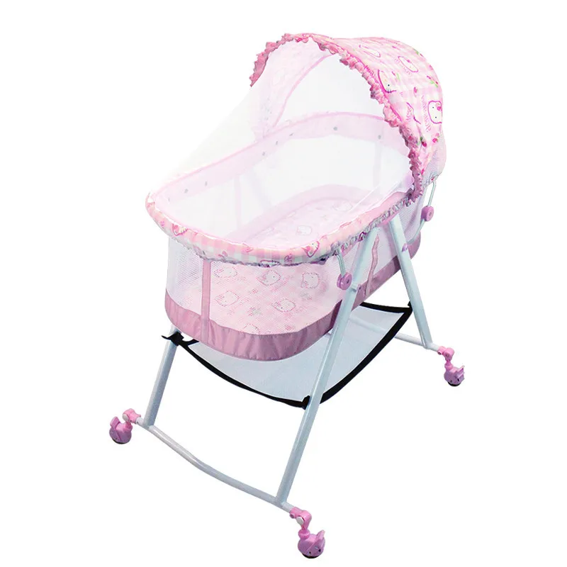 

TMultifunction Cradle Bed Newborn Cradle Shaker Cribs Bed With Rolling Wheel Containing Mosquito Net Can Be Folded