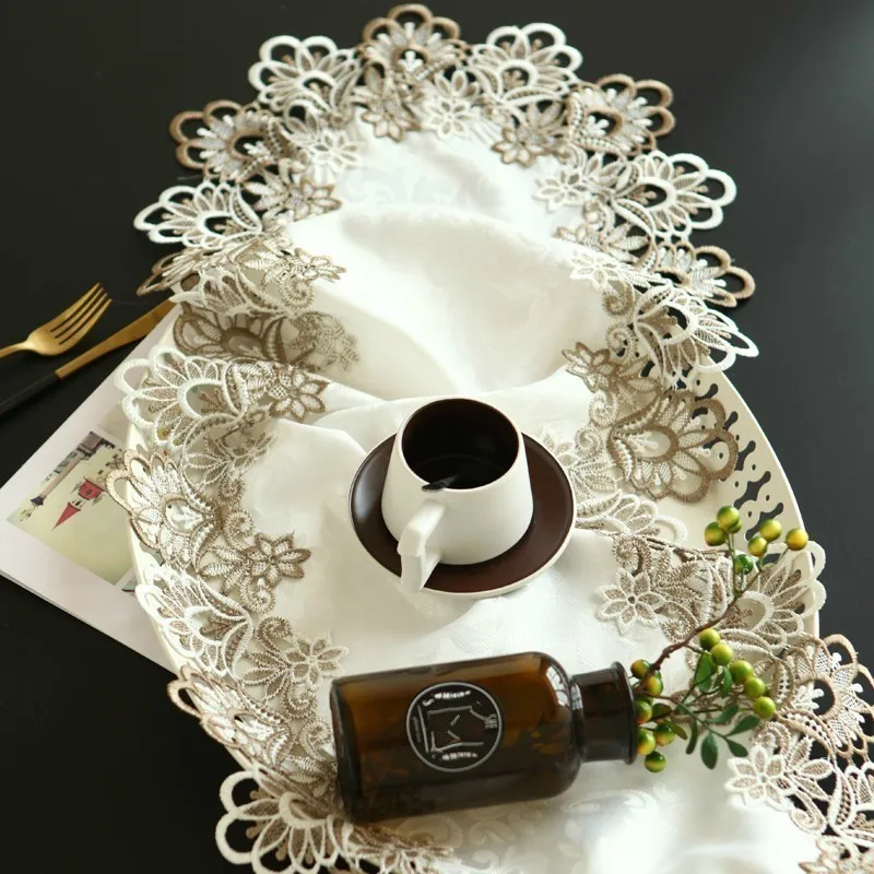  European Style Simple Water Soluble Lace Oval Tablecloth Kitchen Placemat Coffee Table Coaster Chri